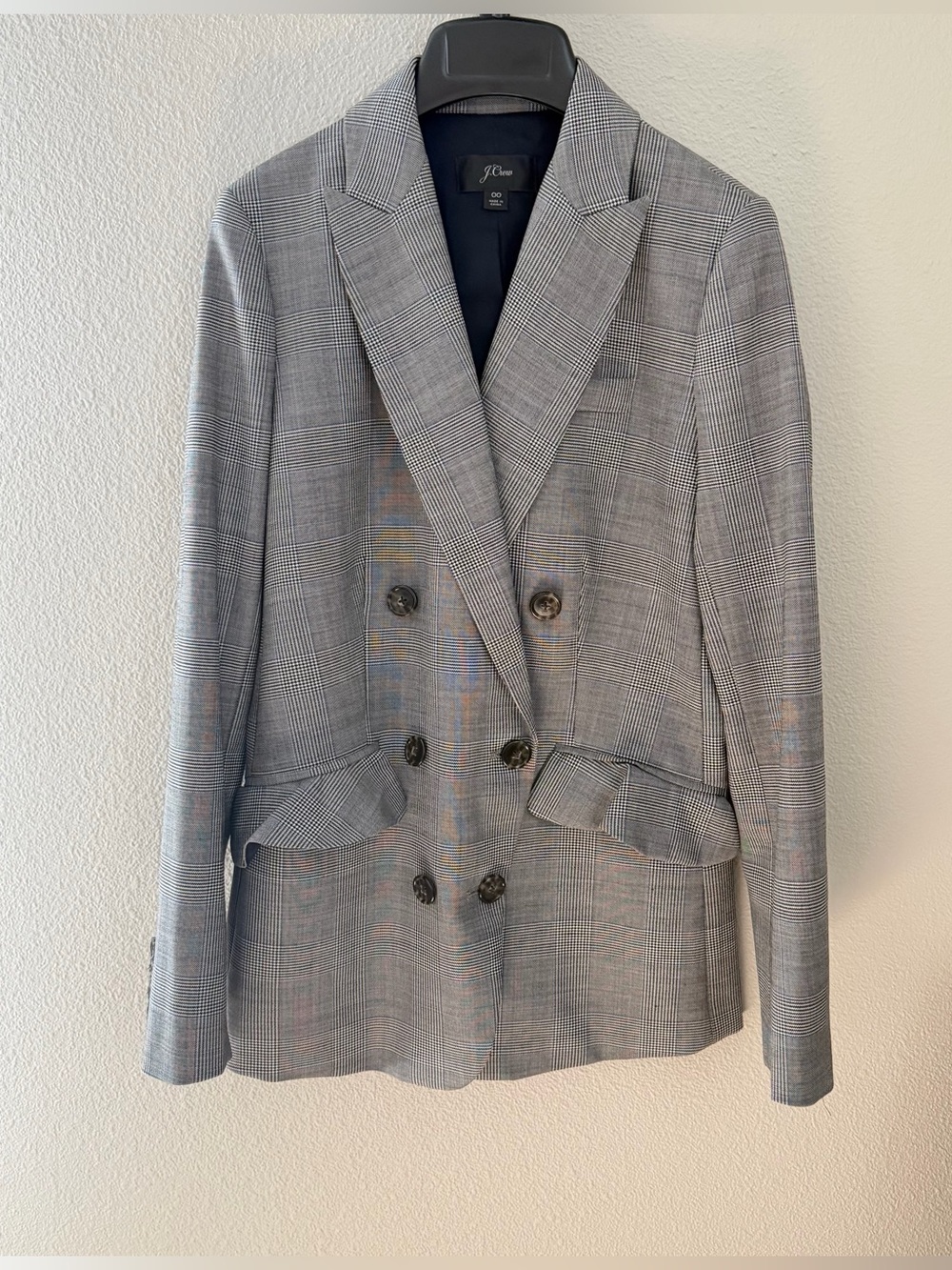 J. Crew Grey Glen Plaid Double-Breasted Blazer - Sz 00